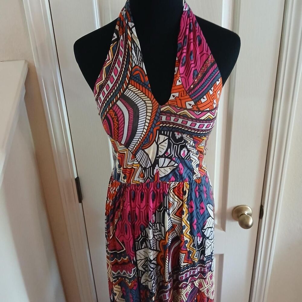 Anthropologie Maeve Cynthia Halter Maxi Dress Multicolored Geometric XS Boho - Picture 5 of 9